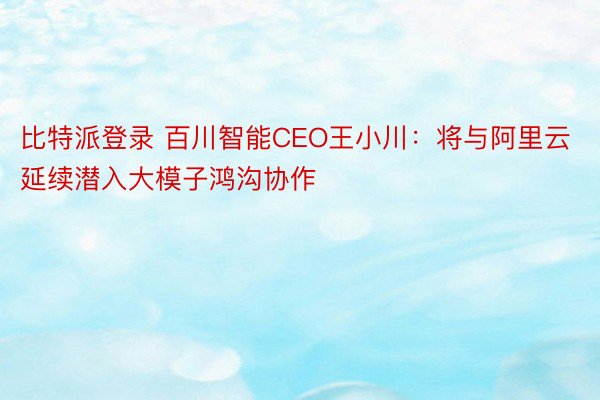比特派登录 百川智能CEO王小川：将与阿里云延续潜入大模子鸿沟协作