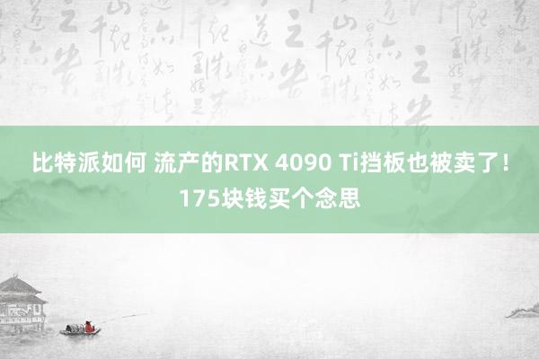 比特派如何 流产的RTX 4090 Ti挡板也被卖了！175块钱买个念思
