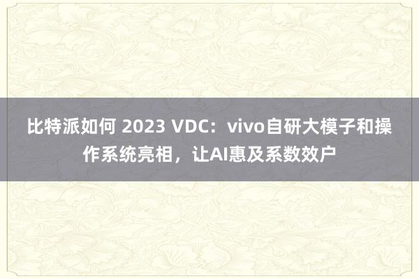 比特派如何 2023 VDC：vivo自研大模子和操作系统亮相，让AI惠及系数效户