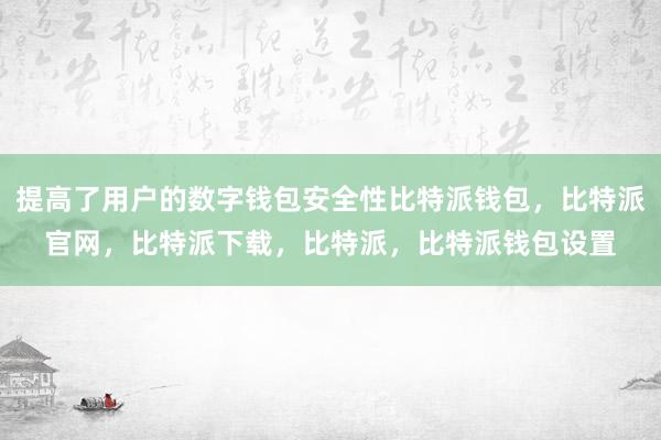 提高了用户的数字钱包安全性比特派钱包，比特派官网，比特派下载，比特派，比特派钱包设置